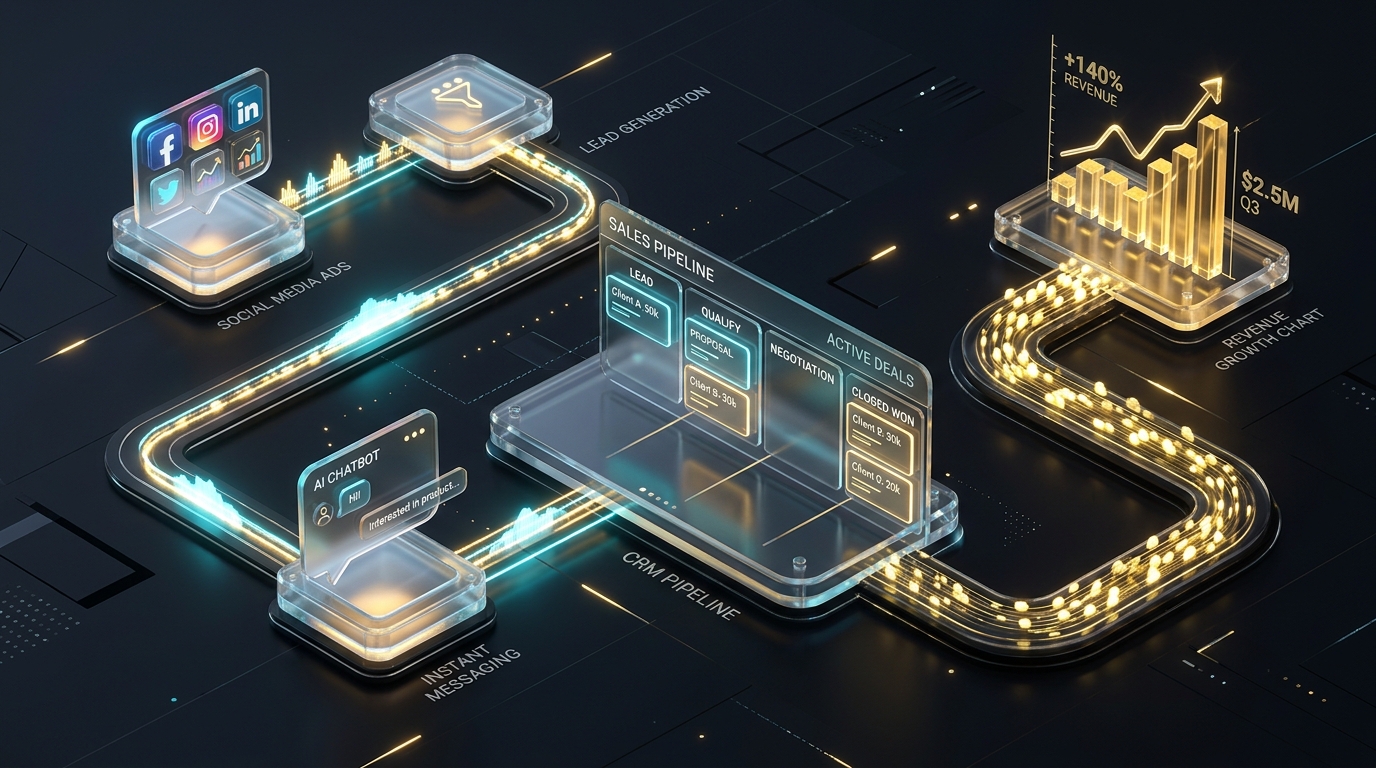 Diagrama 3D da Máquina de Vendas Growth Ops